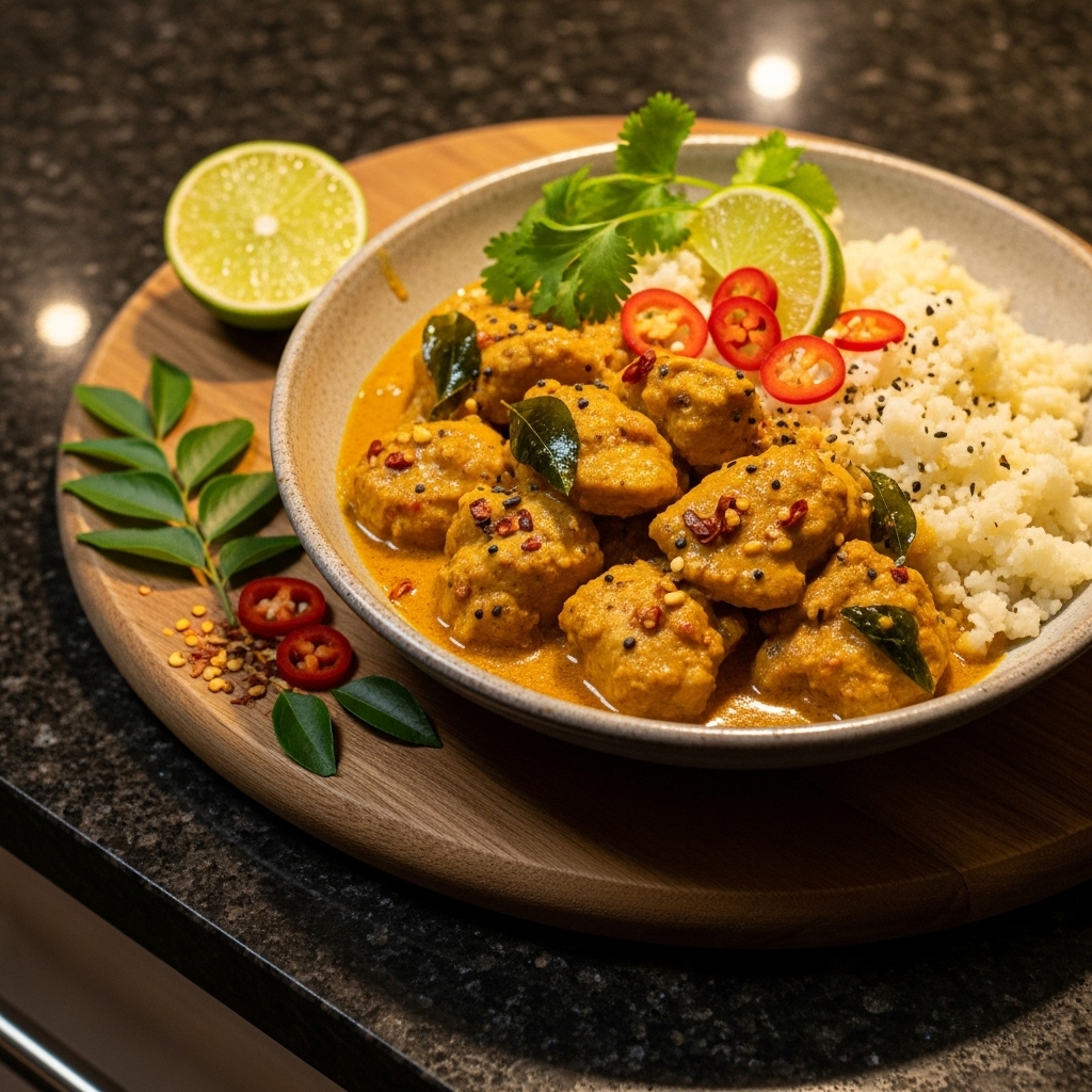 Delectable Sri Lankan Paleo Coconut Curry Chicken and Cauliflower Rice Bowl