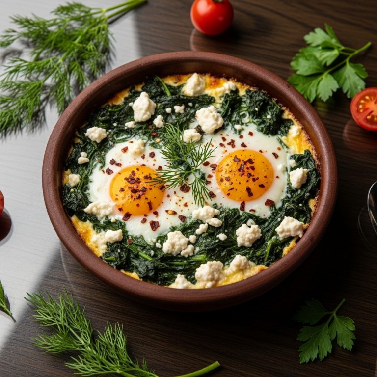 Delectable Turkish Brunch Delight: Baked Eggs with Spinach and Feta