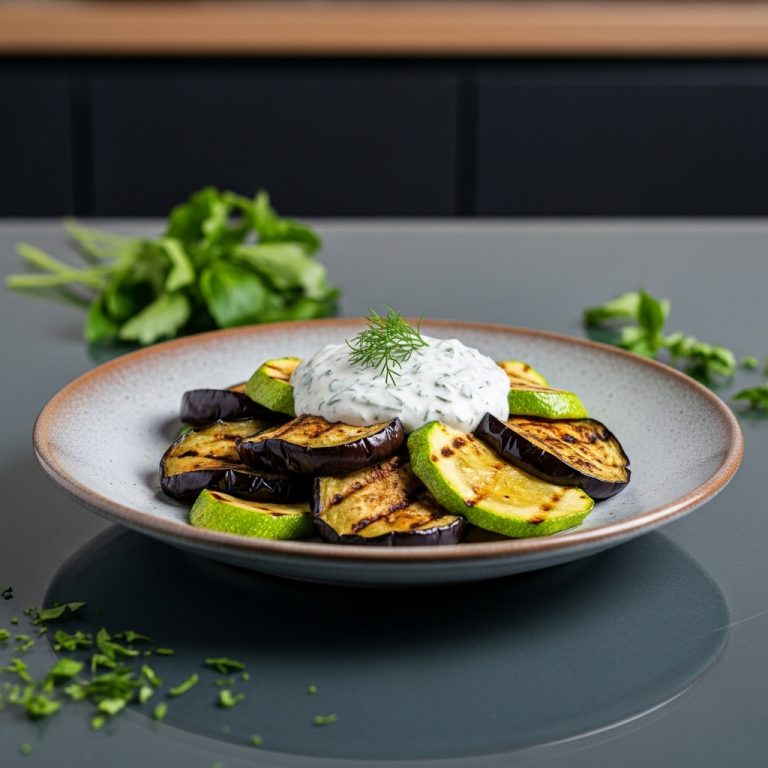 Delectable Turkish Lunch: Aromatic Grilled Eggplant and Zucchini Salad with Herbed Yogurt Dressing
