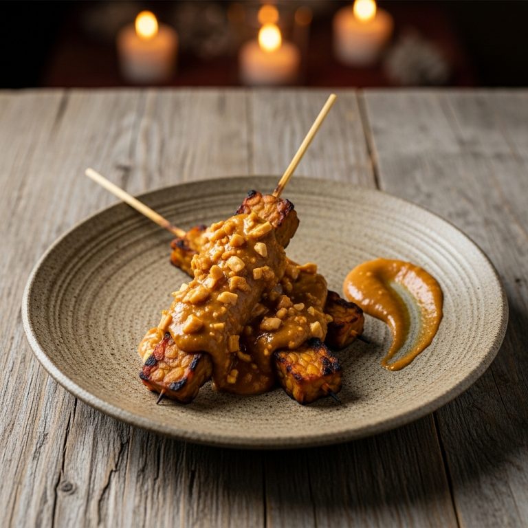 Delectable Vegan Indonesian Snack: Tempeh Sate Keto and Crunchy Peanut Sauce