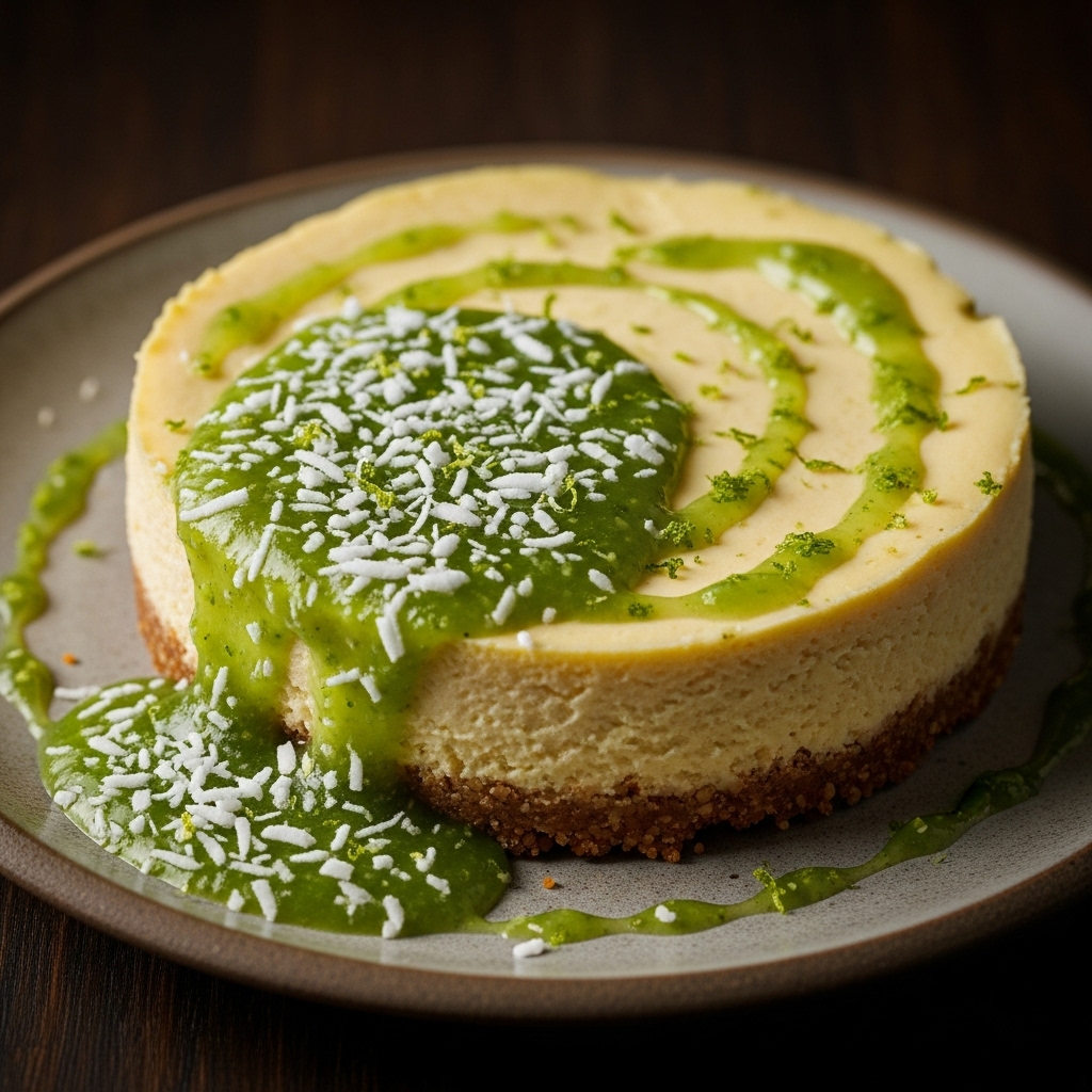 Delectable Vegan Malaysian Durian Cheesecake with Coconut Lime Sauce