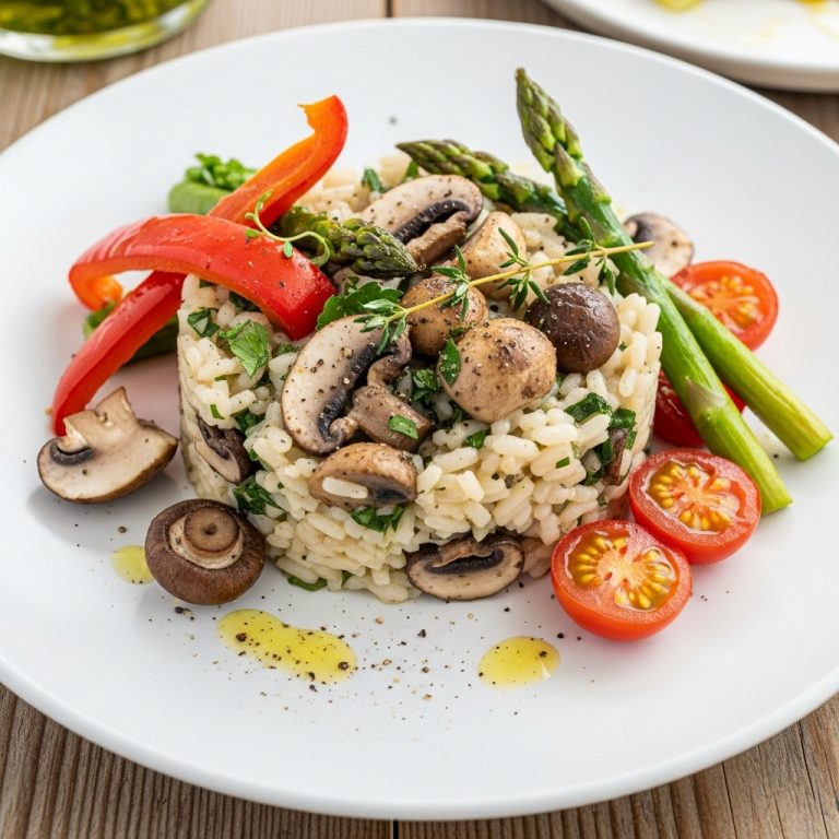 Delectable Vegan Mushroom Risotto with Roasted Vegetables