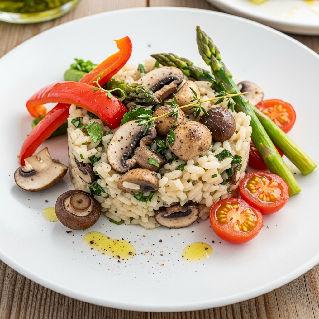 Delectable Vegan Mushroom Risotto with Roasted Vegetables