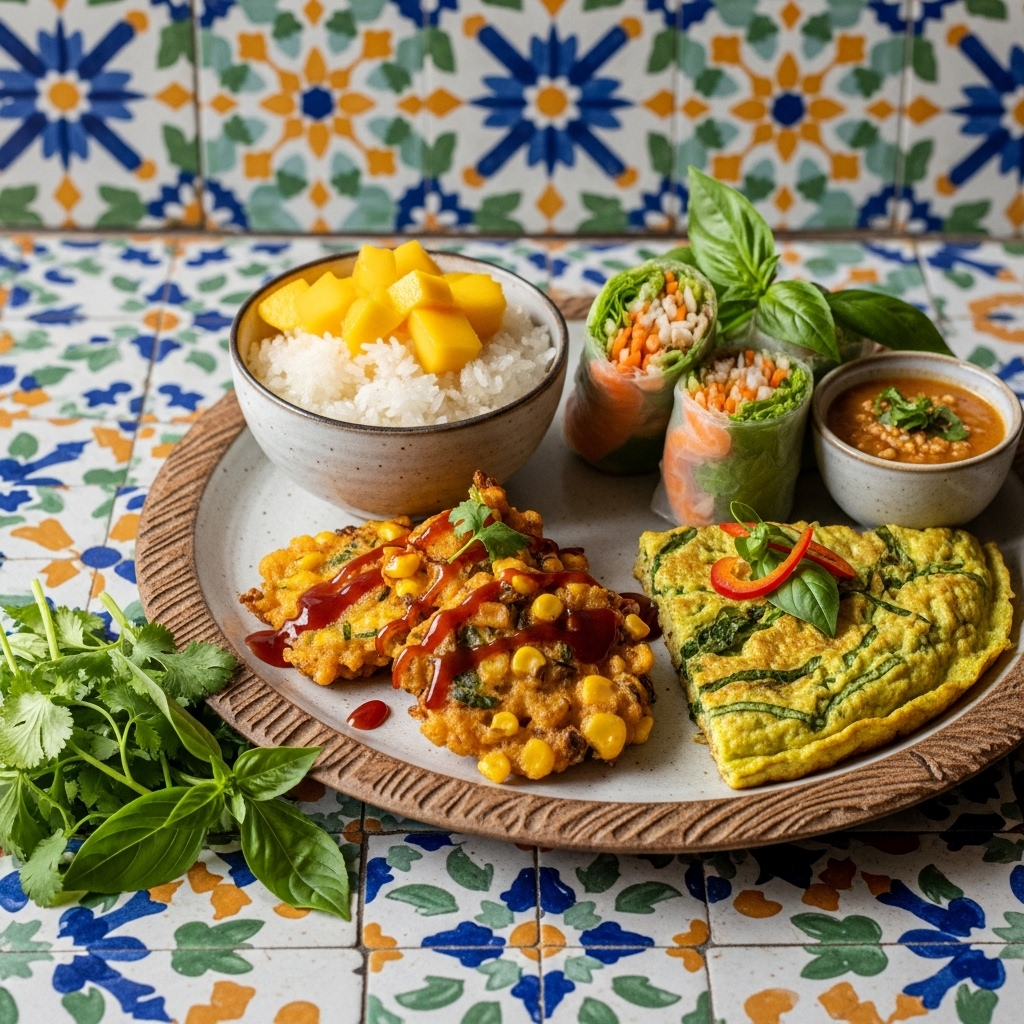 Delectable Vegan Thai Breakfast Platter: A Flavorful Fusion of Scrumptious Dishes