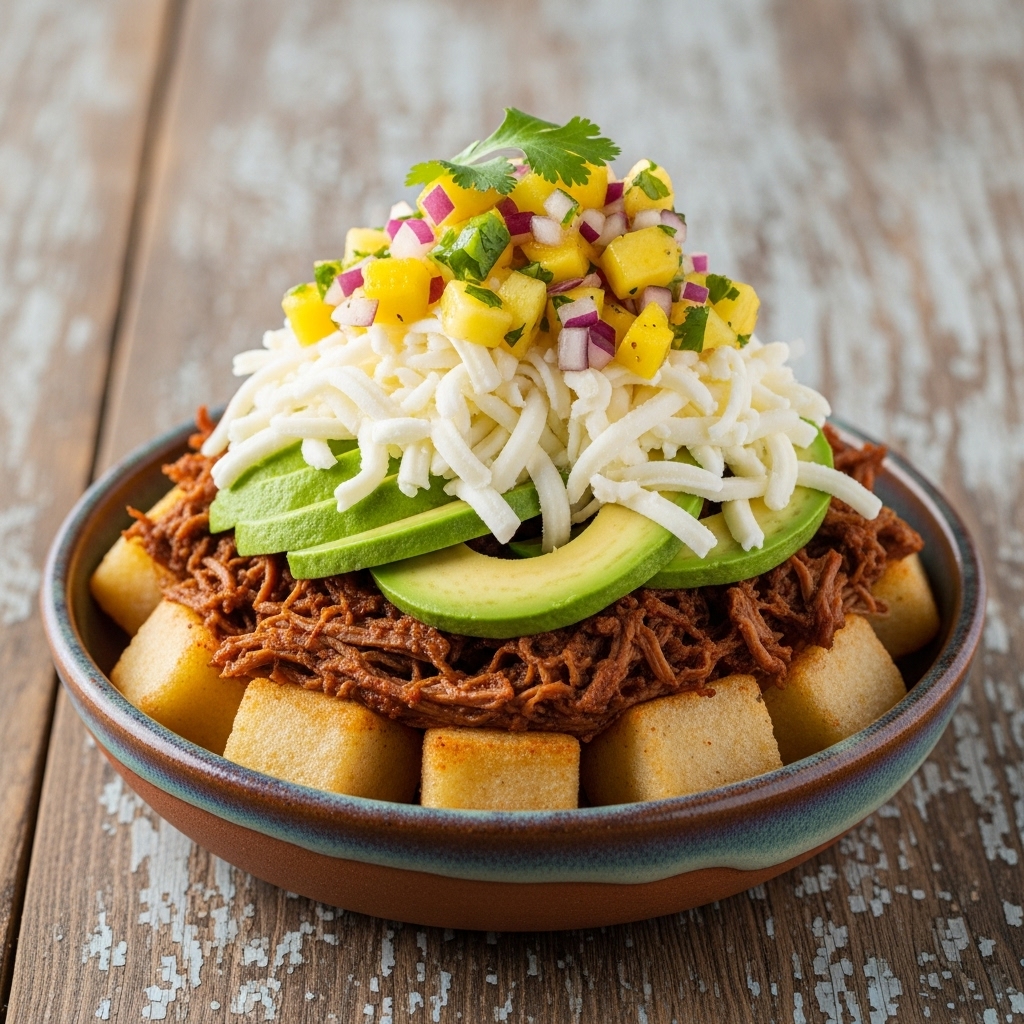 Delectable Venezuelan Arepa Bowl with Tropical Salsa – A Mouthwatering Fusion of Flavors!