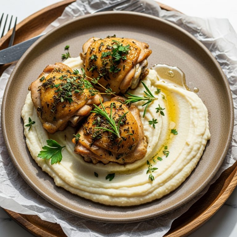 “Delicious Paleo-friendly Polish Lunch: Herbed Chicken Thighs with Creamy Cauliflower Mash”