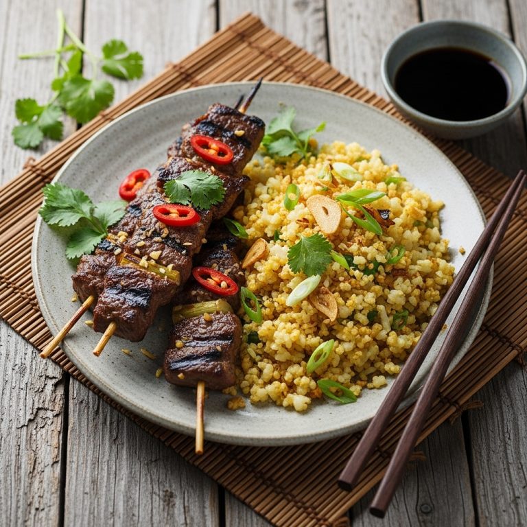 “Delicious Vietnamese Dinner: Paleo Lemongrass Beef Skewers and Crispy Cauliflower Rice”
