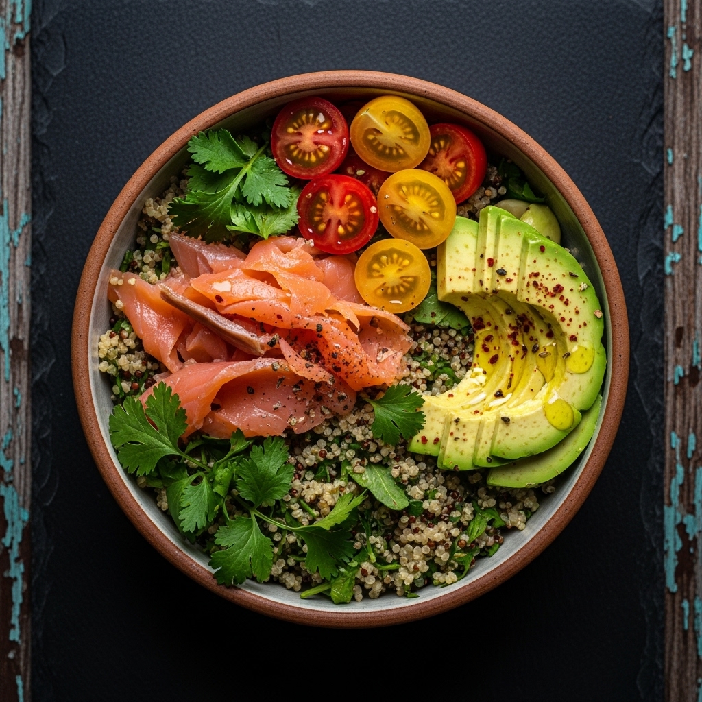 “Delightful Chilean Paleo Breakfast Bowl: Aromatic Smoked Salmon & Quinoa”