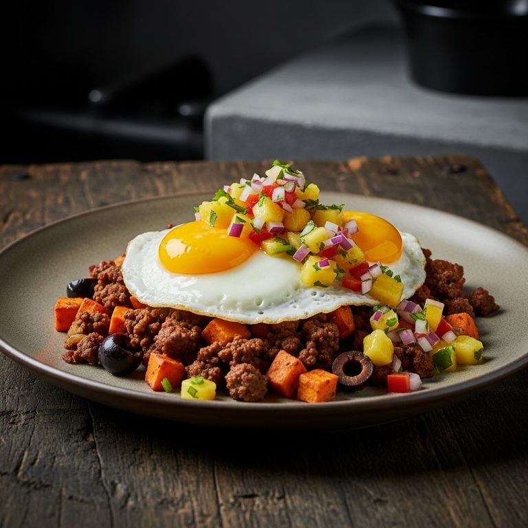 “Delightful Cuban Brunch: Paleo-Friendly Picadillo Hash and Eggs with Tropical Salsa”
