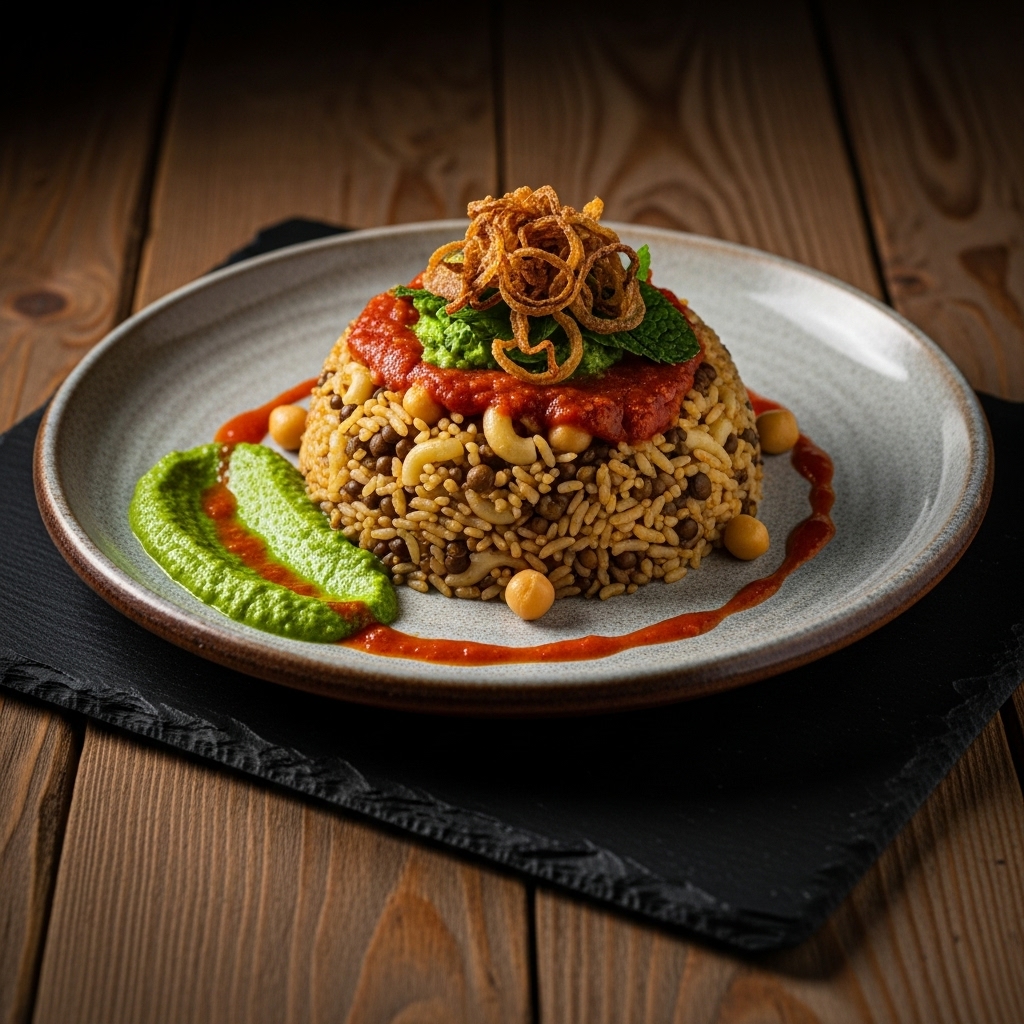 Delightful Egyptian Vegetarian Brunch – Egyptian Lentil Kushari with Mint Chutney