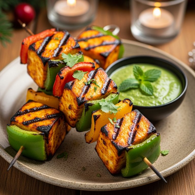 Delightful Gluten-Free Indian Paneer Tikka Skewers with Mint Chutney