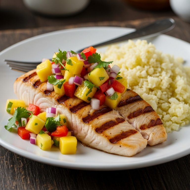 “Delightful Hawaiian Paleo Dinner: Grilled Mahi-Mahi with Tropical Salsa & Cauliflower Rice”