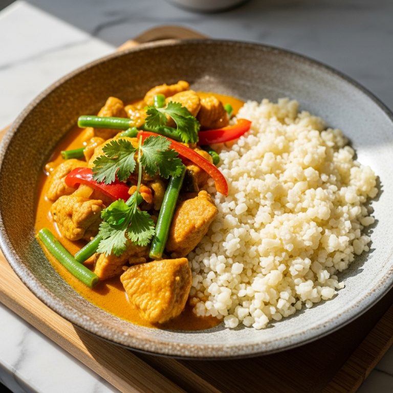 Delightful Paleo Cambodian Chicken Curry and Cauliflower Rice Dish