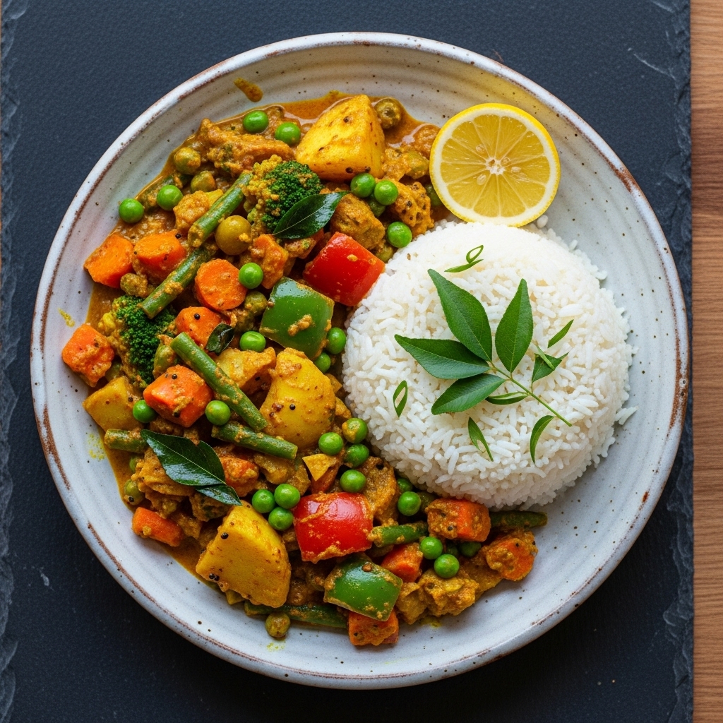 “Delightful South Indian Vegetable Curry with Fresh Lemon Rice: A Taste of India’s Culinary Heritage”