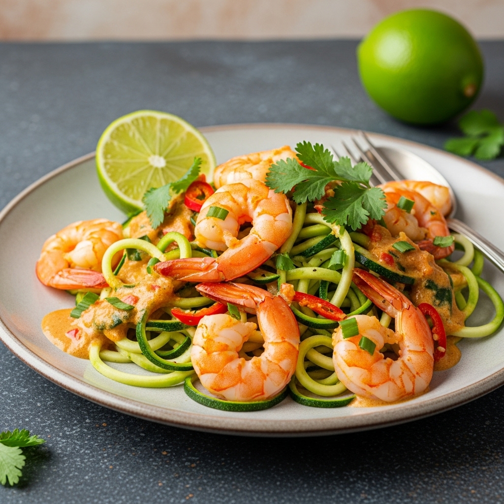 “Delightful Thai-Inspired Paleo Coconut Shrimp Curry with Spiralized Zucchini Noodles”
