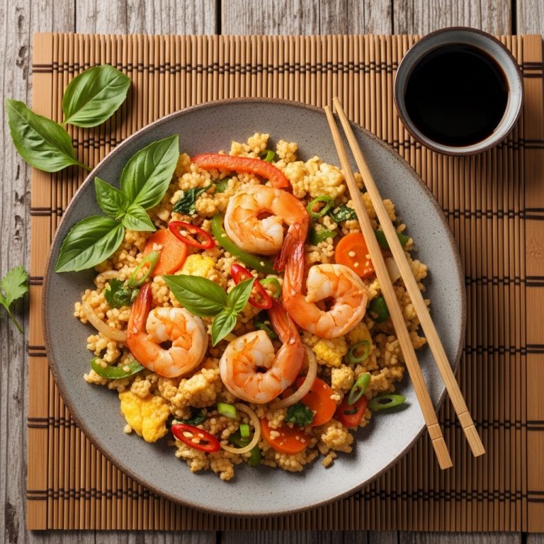 “Delightful Thai Paleo Breakfast: Spicy Shrimp and Cauliflower Fried Rice”