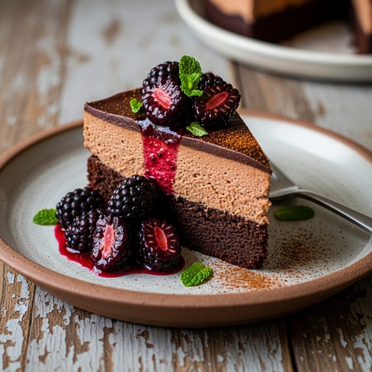 “Delightful Vegan Cajun-Spiced Chocolate Mousse Torte with Blackberry Compote”