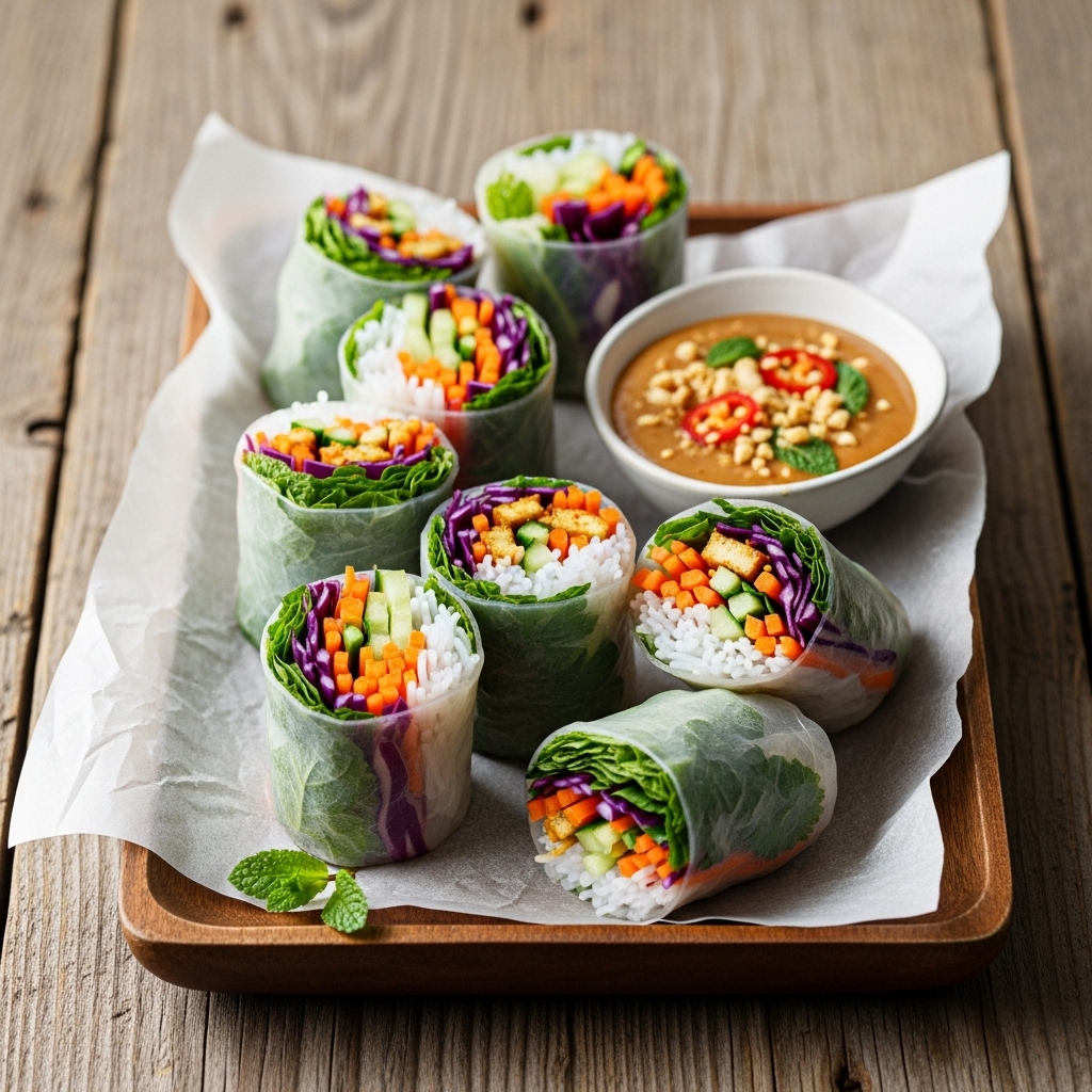 “Divine Cambodian Vegan Rice Paper Rolls – A Sensory Explosion of Textures & Flavors”