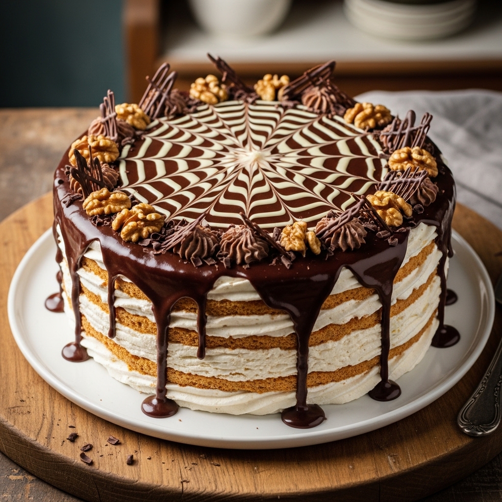 Divine Hungarian Walnut Torte with Chocolate Ganache – A Delectable Cinematic Dessert Masterpiece