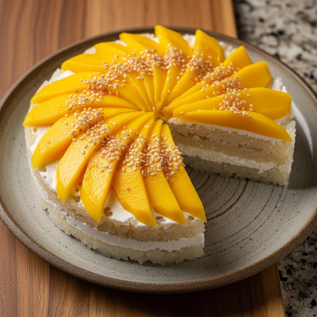 “Divine Vegan Mango Sticky Rice Cake: A Heavenly Filipino Dessert”