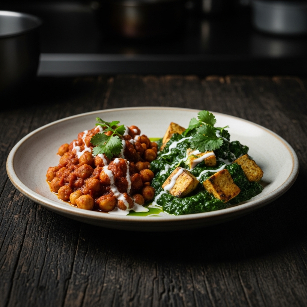 Divine Vegan Pakistani Feast: Spicy Chana Masala & Creamy Palak Paneer (Tofu)