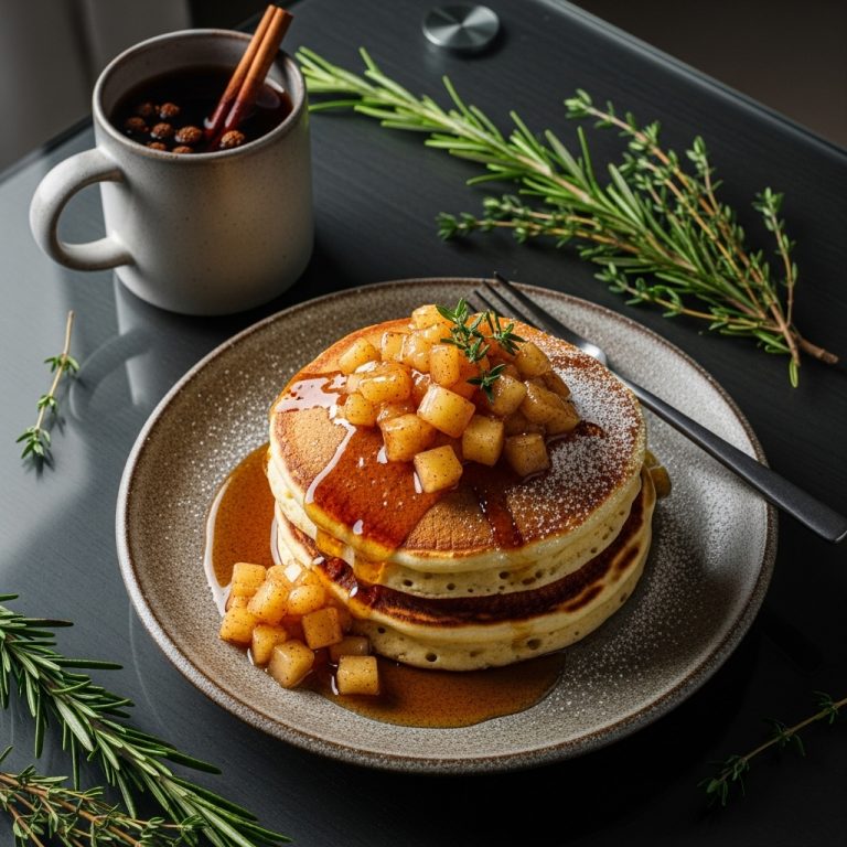 “Dutch Brunch Delight: Fluffy Pancakes with Apple Compote & Warm Spiced Cider”