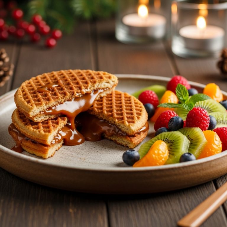 Dutch Brunch Delight: Scrumptious Stroopwafel Sandwich with Fresh Fruit Salad