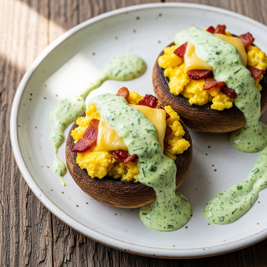 Dutch Paleo Brunch Delight: Bacon, Egg & Cheese Stuffed Mushrooms with Herb Aioli
