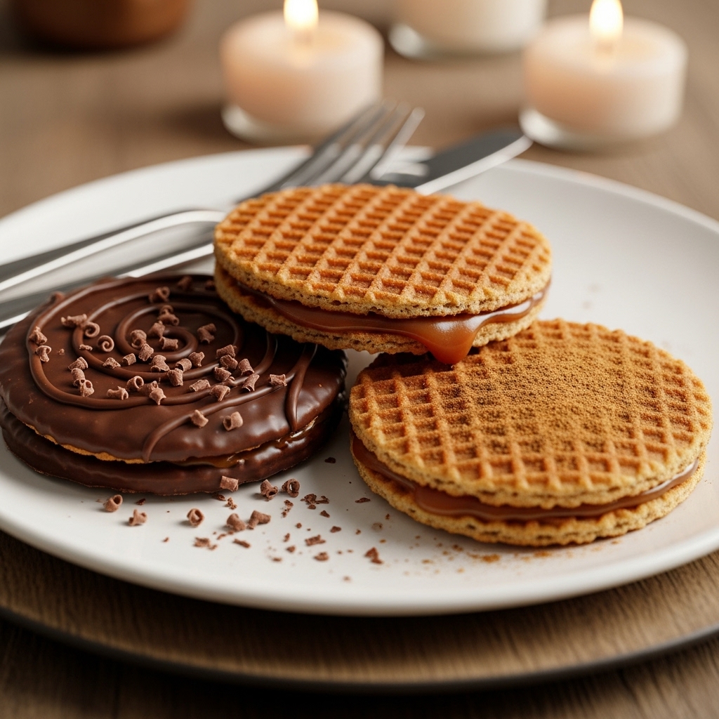 Dutch Stroopwafel Trio: Chocolate-Dipped, Caramel-Stuffed, and Spiced Speculoos Variations