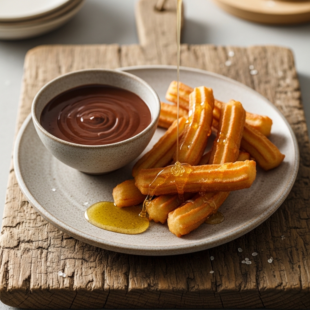 Early Sunrise Spanish Brunch Sweet: Churros con Chocolate Caliente y Miel