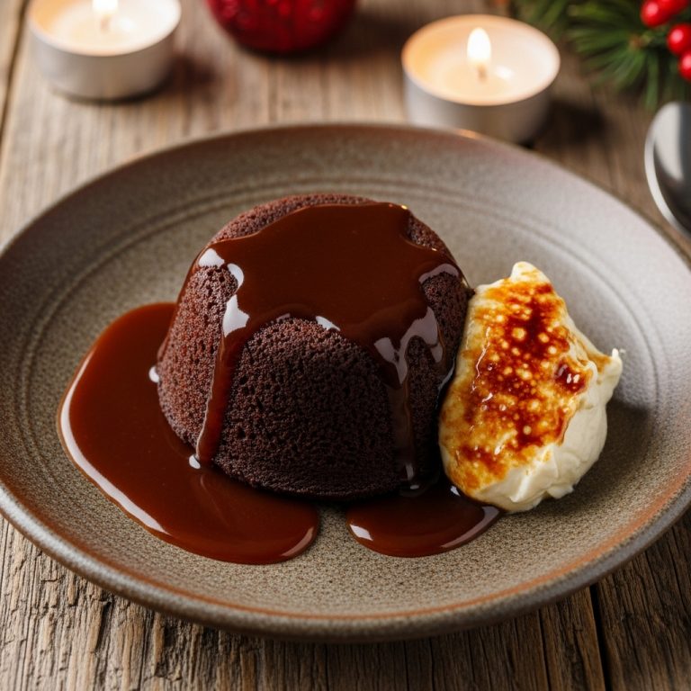 Eclipse of Elegance: A Rich Chocolate Fondant with Caramelized Mascarpone Puddle