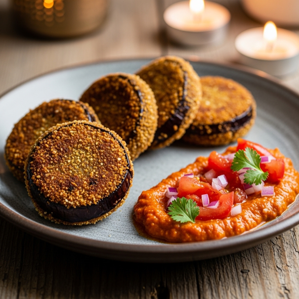 Eggplant Cutlets with Spiced Tomato Chutney – A Vegan Sri Lankan Delight