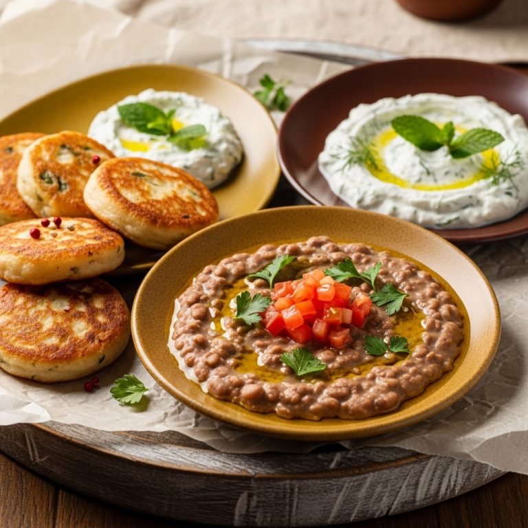 Egyptian Breakfast: Mouthwatering Gluten-Free Ful Medames, Egyptian Pancakes, and Herbed Labneh