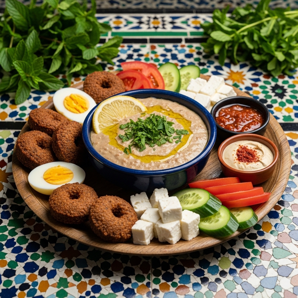 Egyptian Ful Medames and Egyptian Breakfast Combo Platter