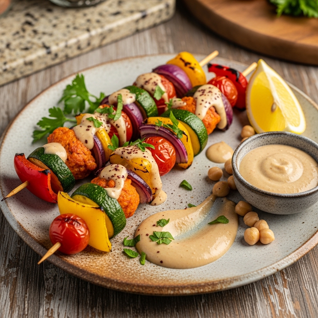 Egyptian-Inspired Paleo Vegetable Kebabs with Zesty Tahini Sauce