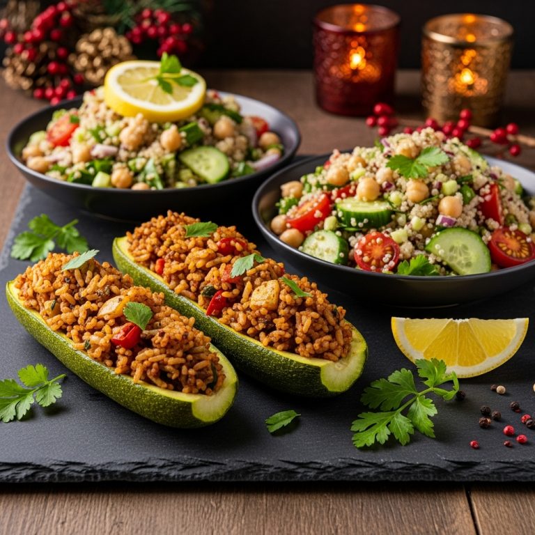 “Egyptian-Inspired Vegetarian Feast: Stuffed Zucchini Boats & Chickpea & Quinoa Salad”