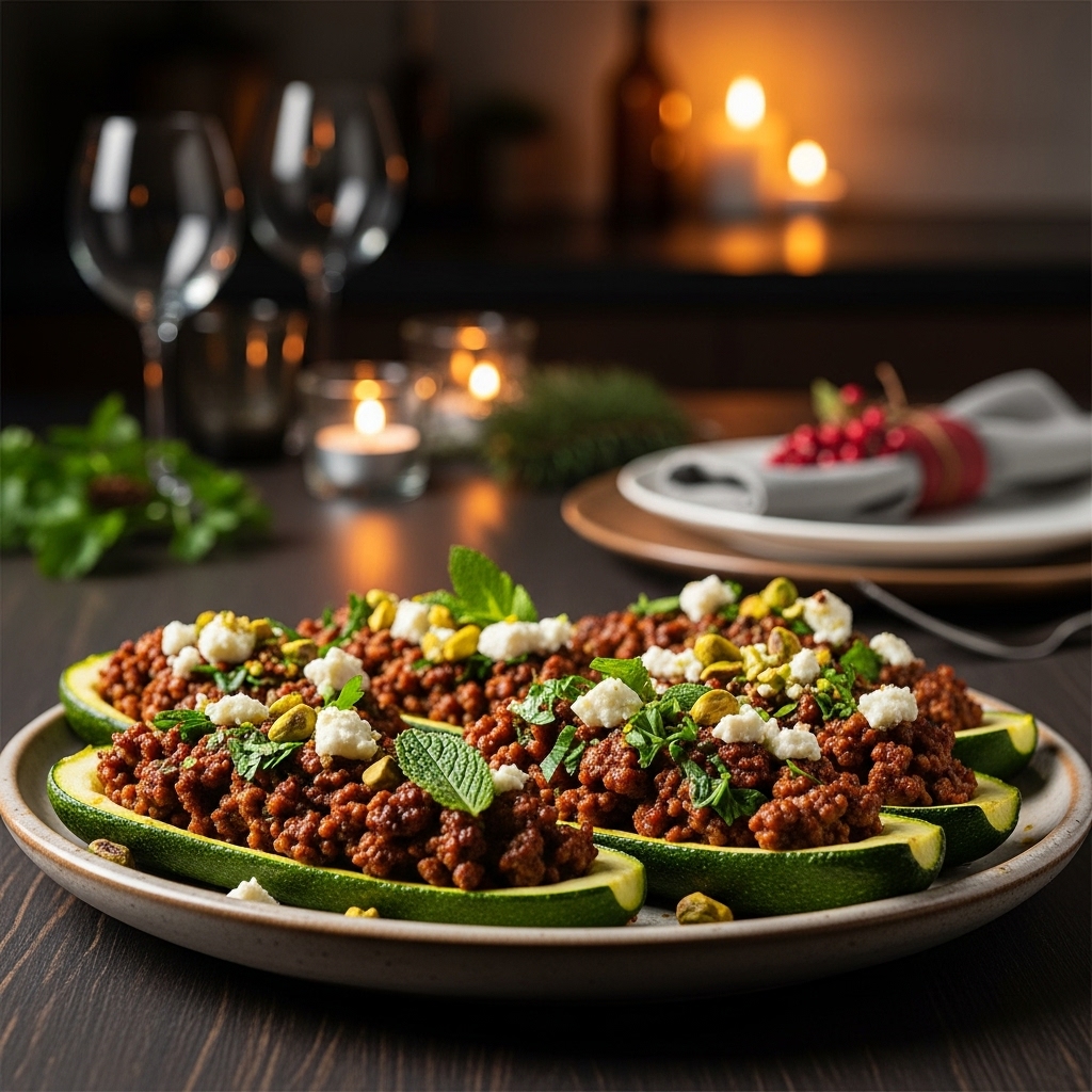 Egyptian Keto-Friendly Zucchini Boats Stuffed with Spicy Lamb and Herbs
