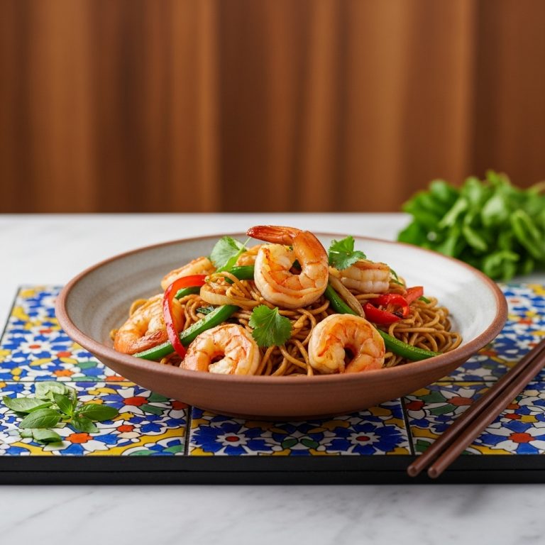 “Elegant Gluten-Free Chinese Dinner for Two: Stir-Fried Shrimp and Vegetable Noodle Bowl”