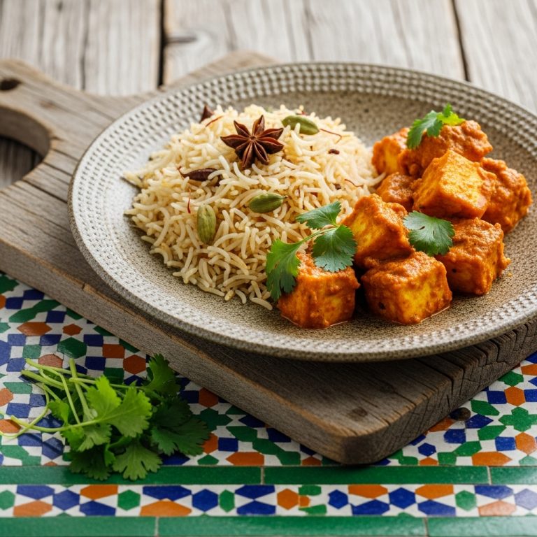 “Elegant Gluten-Free Indian Lunch: Creamy Paneer Tikka with Spiced Basmati Rice”