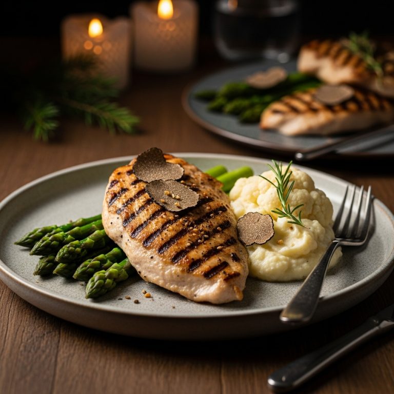 Elegant Paleo-Friendly French Dinner Feast: Grilled Herb Chicken with Truffled Asparagus & Garlic Mashed Cauliflower