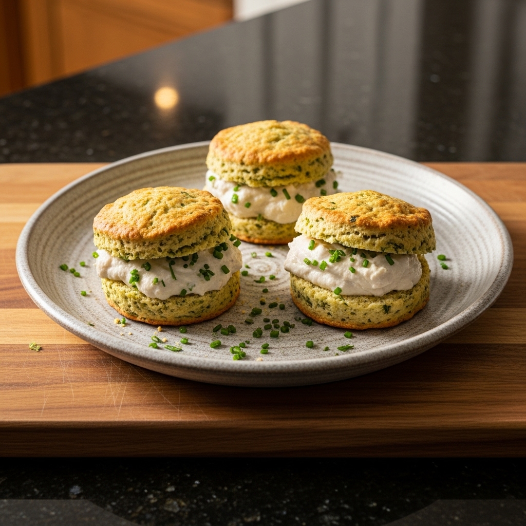“Elegant Vegan Irish Seaweed Scones with Herbed Cashew Cream”