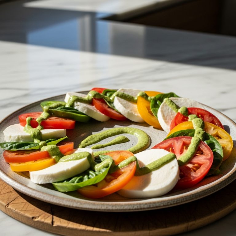 Elegant Vegan Italian Caprese Salad with Basil-Cashew Cream