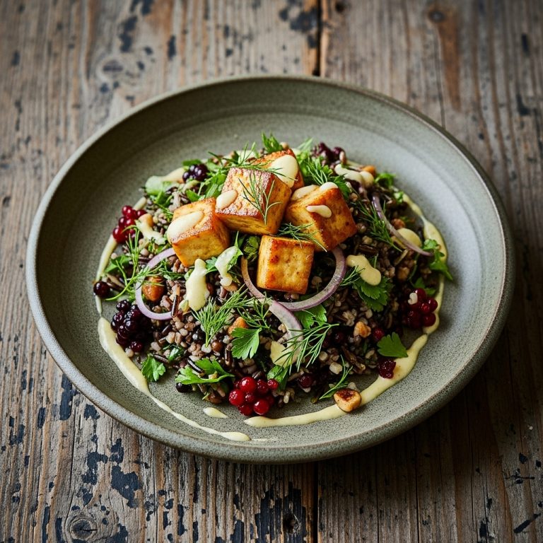 Elegant Vegan Nordic Lunch Delight: Aromatic Wild Rice Salad with Citrus-Marinated Tofu