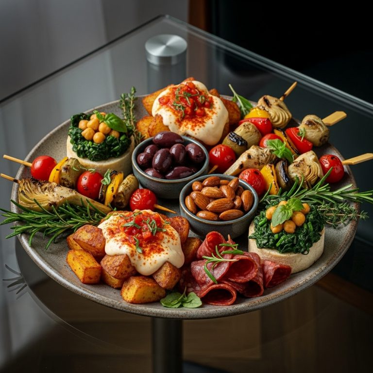 “Elegant Vegan Spanish Tapas Platter for Two: A Mouthwatering Sensory Feast”