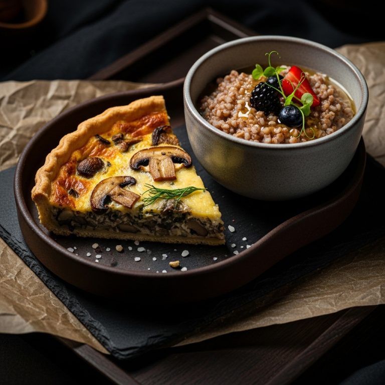 Elegant Vegetarian Russian Brunch: Mushroom Quiche & Creamy Buckwheat Porridge