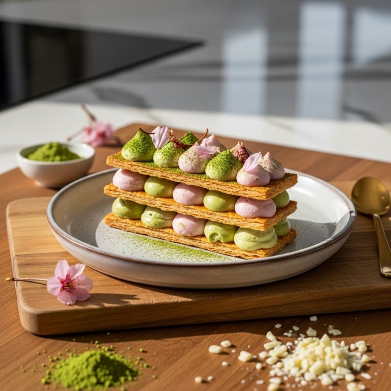 Enchanted Sakura Mille-Feuille with Matcha White Chocolate Mousse