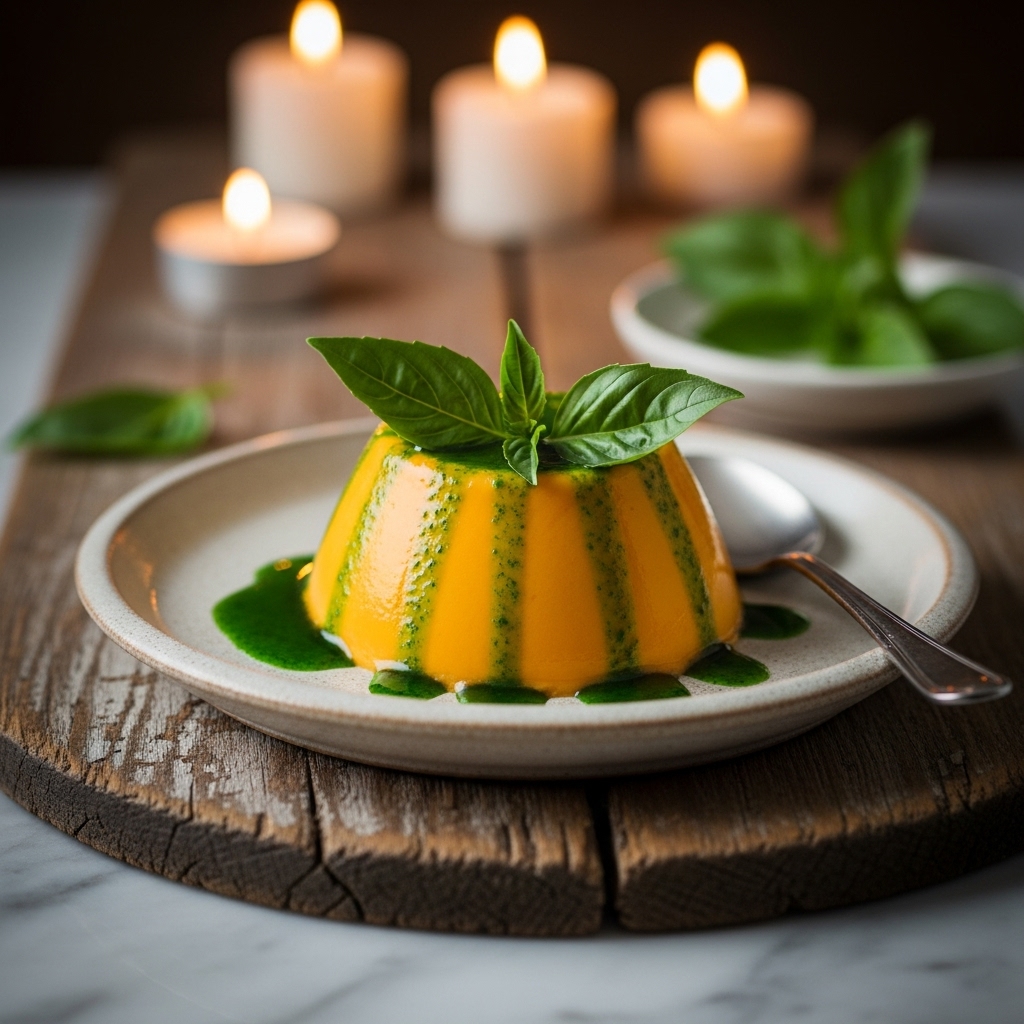 Enchanting Mango Panna Cotta with Thai Basil Syrup