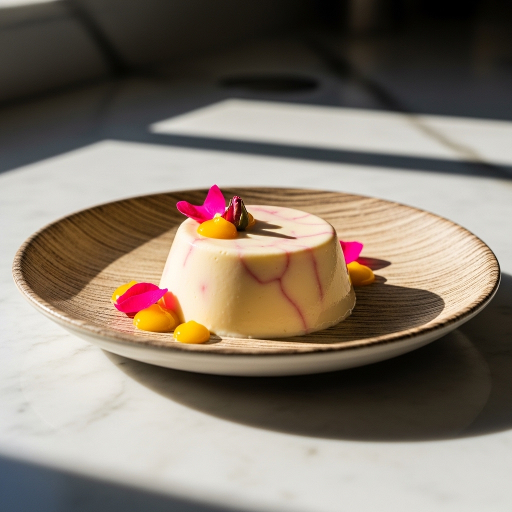 Enchanting Rose-Infused Mango Panna Cotta