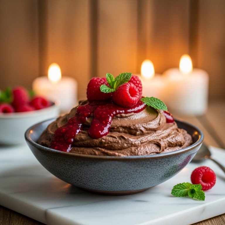 Enchanting Vegan Chocolate Mousse with Raspberry Coulis
