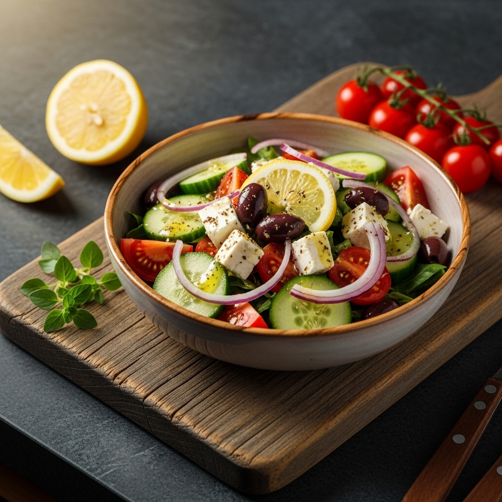 Energizing Greek Salad with Lemon-Herb Dressing